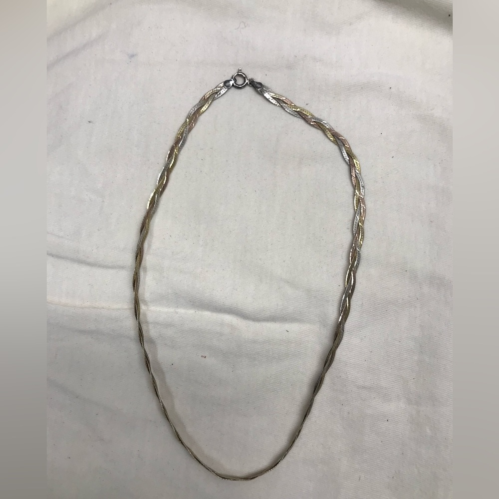 Vintage Sterling Silver Tri-colored Braided Necklace